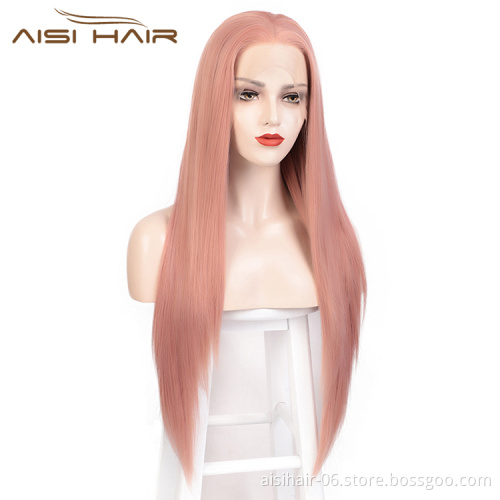Long Pink Wig Silky Straight Lace Frontal Wig Cosplay Synthetic Front Lace Hair Wigs For Black White Women